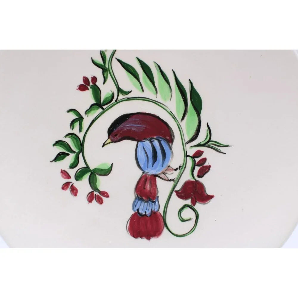 Vintage Hand-Painted Ceramic Plate Bird & Foliage Design 6.5" Salad Plate Signed - Picture 2 of 7